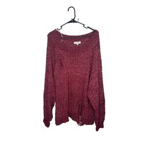 Umgee Distressed Sweater 1XL Red Cozy